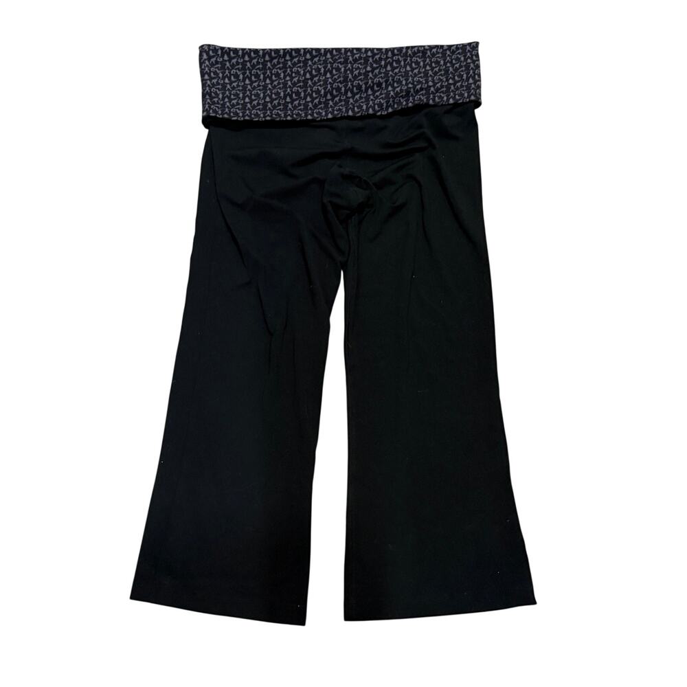 ALO Air Land Ocean Women Large Black Foldover Waist Yoga Crop Pants Flare Y2K